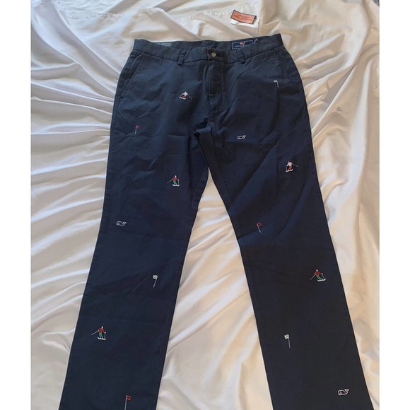 Vineyard Vines Pants Mens 35X32 Blue Slim Fit Breaker Ski Embroidered Chino NWT - Picture 6 of 16
